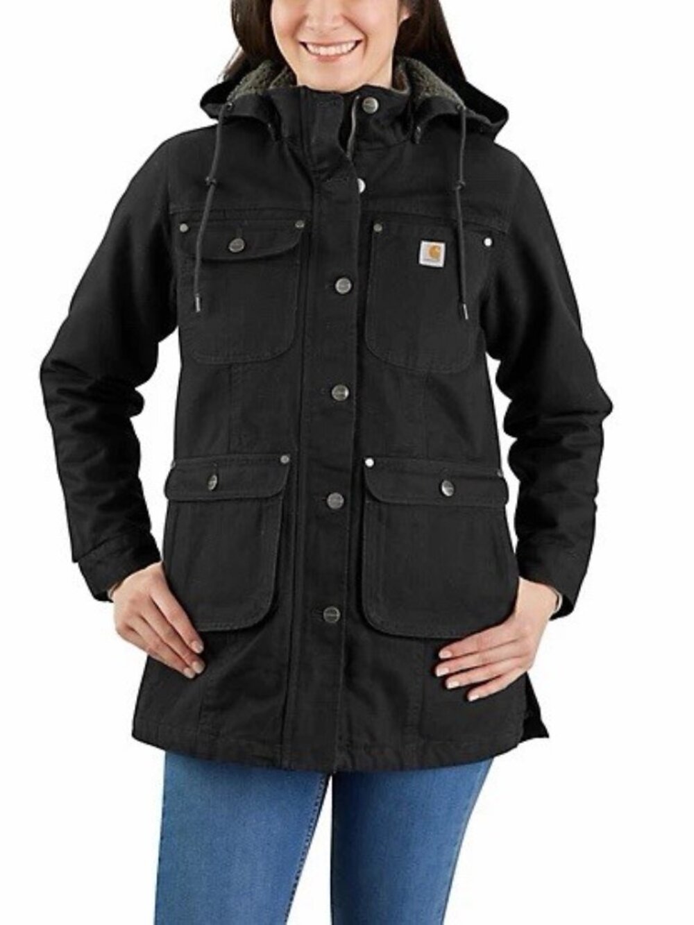 Carhartt OJ5512-W Washed Duck Jacket Coat Women’s Medium Black Hooded NWT